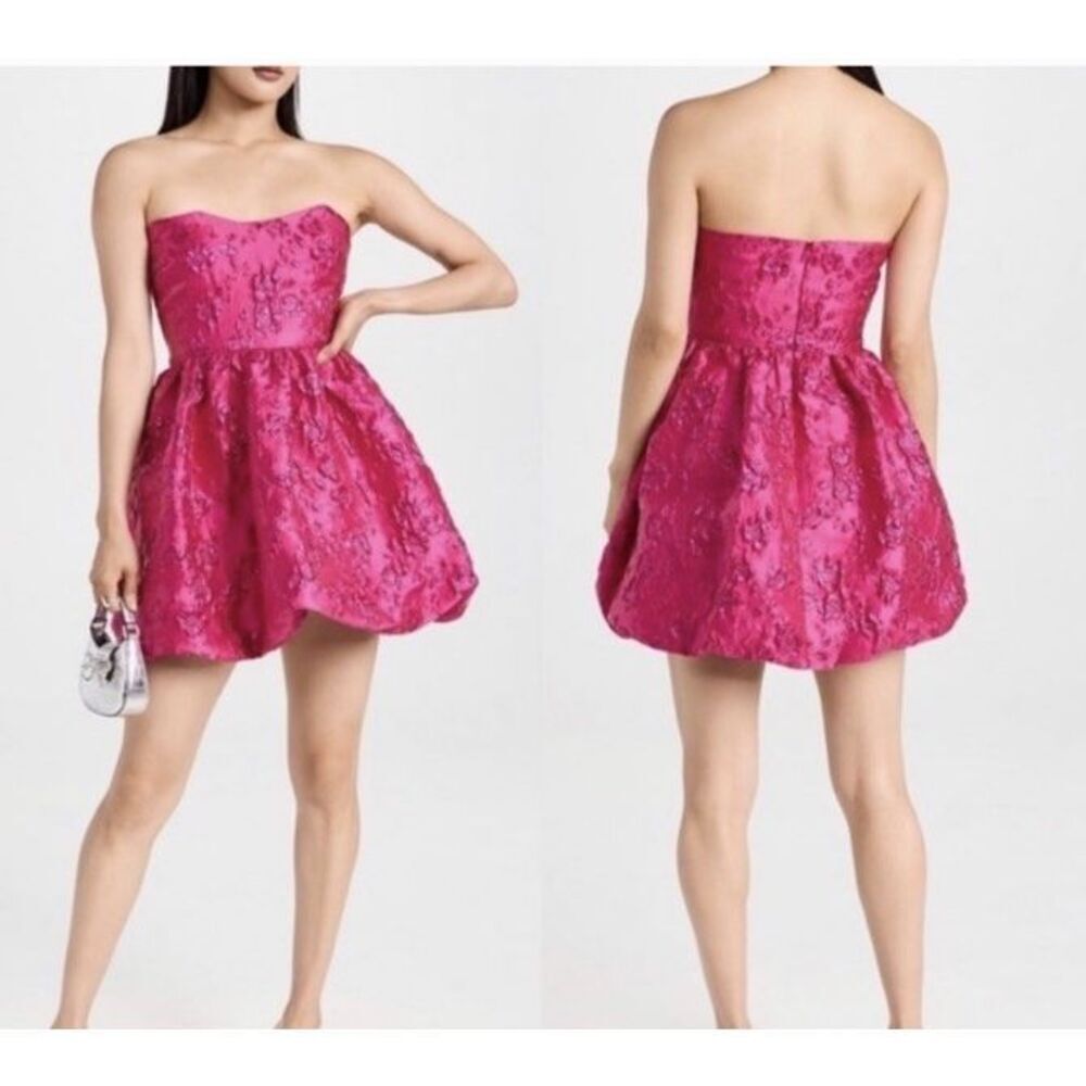 NWTs Amanda Uprichard Addison Pink Brocade Strapless Bubble Hem Dress Size Large